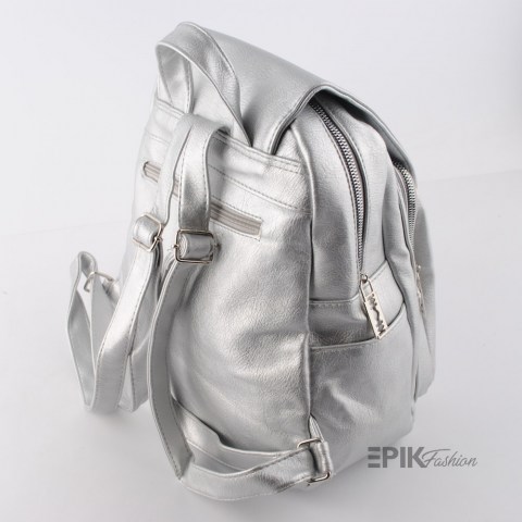 Сребърна дамска раница кожена 22533